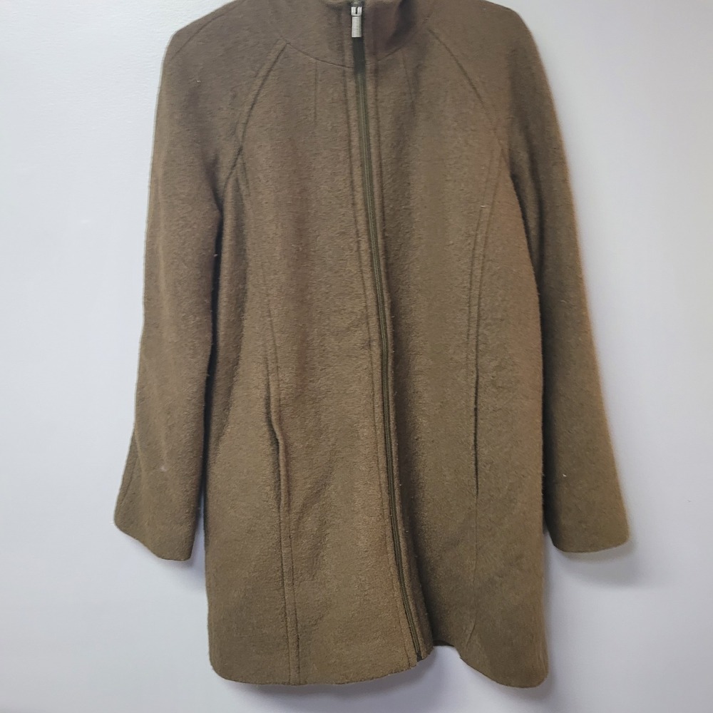 Lands End Womens Brown Boiled Wool Full Zip Walker Coat Size 10 Insulated